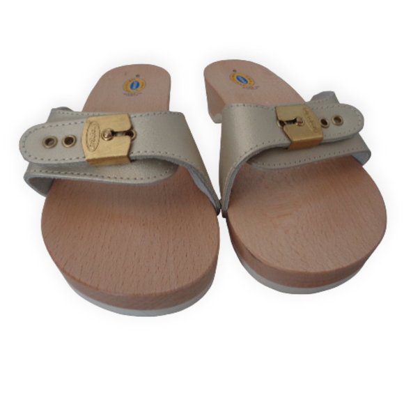 DR SCHOLL'S US 6M Light Gold classic exercise Sandals Shoes made in ItALY!  NEW - Picture 2 of 8